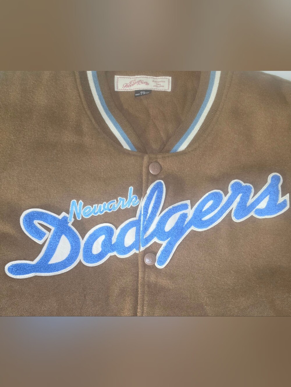 Newark Dodgers Negro Leagues  Brown Varsity Jacket with Blue Script